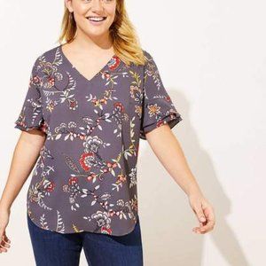 LOFT Plus Floral Ruffle Sleeve Top